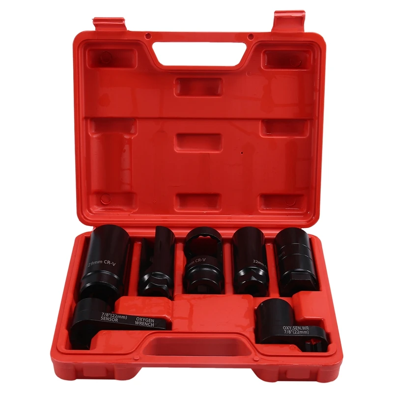 ABZY-7Pcs Universal O2 Oxygen Sensor Socket 6 Point Wrench Tool Remover Installer Set Sensor Removing Tool Kit