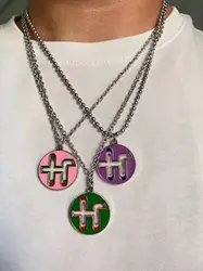 New Creative Colorful Dripping Necklace Hip Hop Style Personality Round Pendant Stainless Steel Necklace Fashion Jewelry Gift