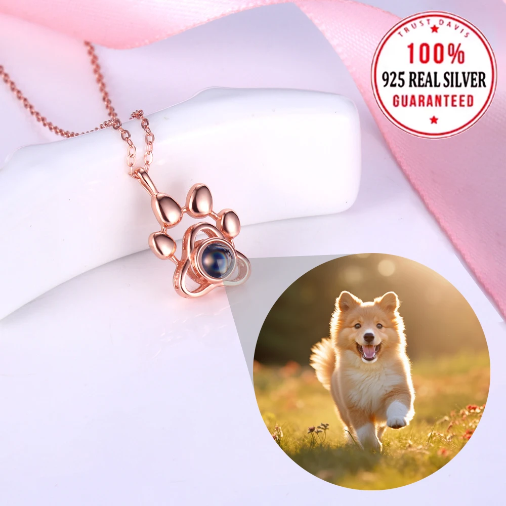 S925 Silvery Custom Color Picture Projection Necklace Dog Paw Pendant For Mom Girlfriend Valentine Mother Day Birthday Gifts