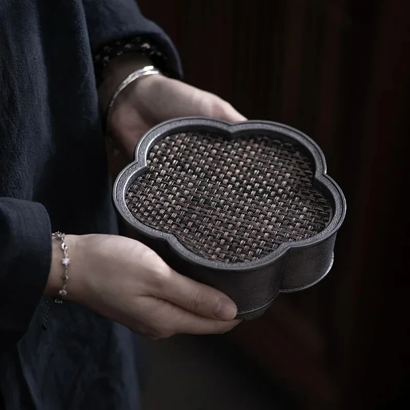 Pure Tin Old Pot Tray Retro Japanese Style Kung Fu Tea Set Tea Tray Building Water Drop Container Tray Water Storage Tea Table
