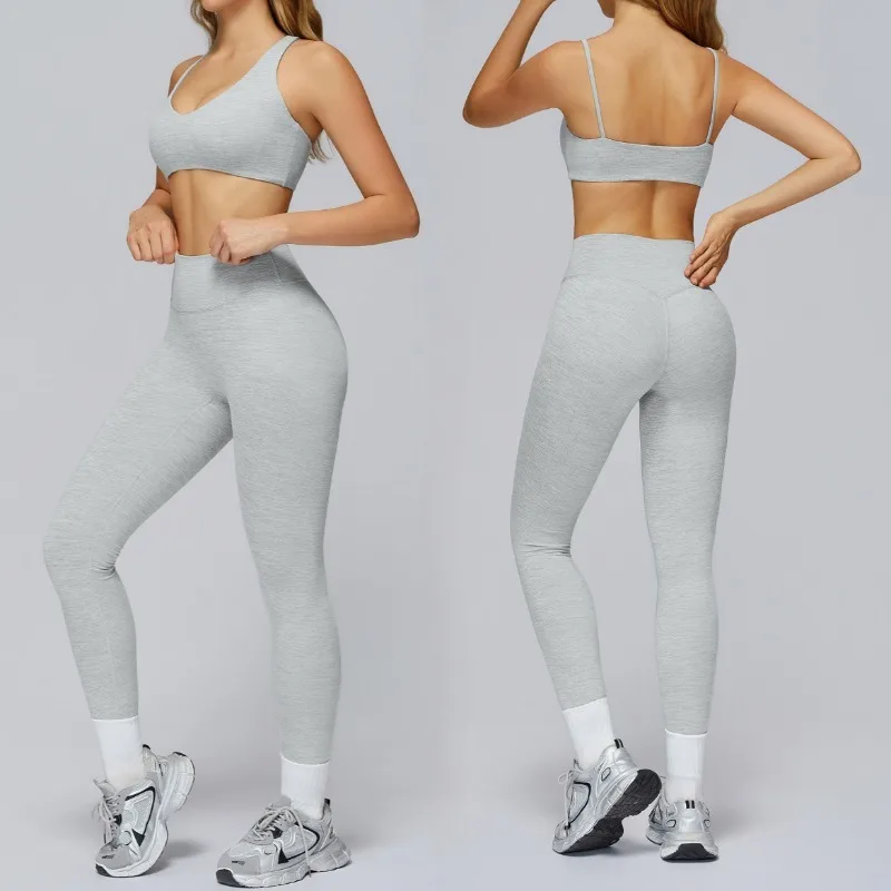 

New Women's Yoga Set Brushed Tight Racerback Bra Sports Coat High Waist Leggings Running Gym Fitness 2-Piece Set