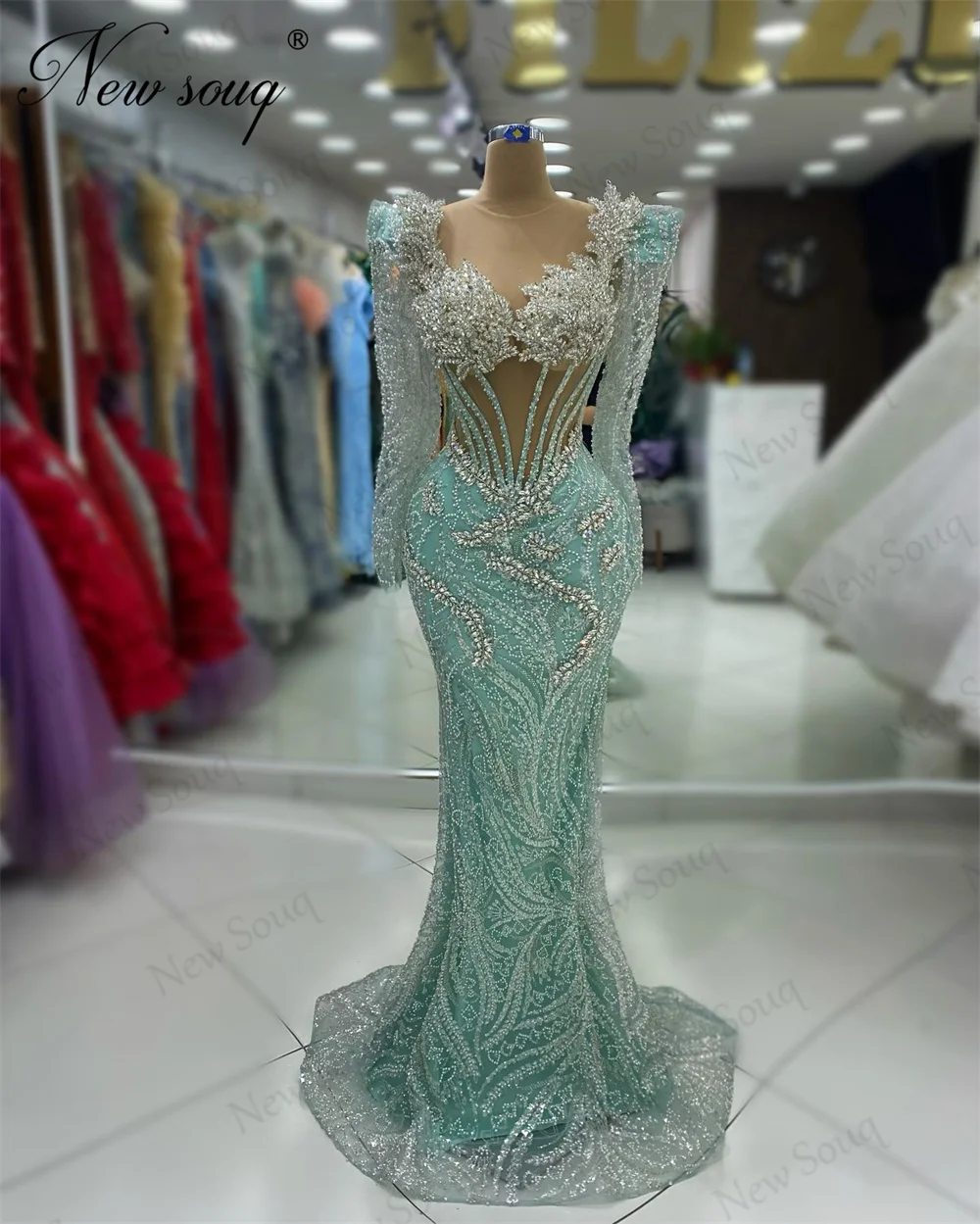 Vestidos famosos com miçangas e cristais, vestidos elegantes para festa de casamento, árabe e Dubai, vestidos de noite para ocasiões formais, mangas compridas