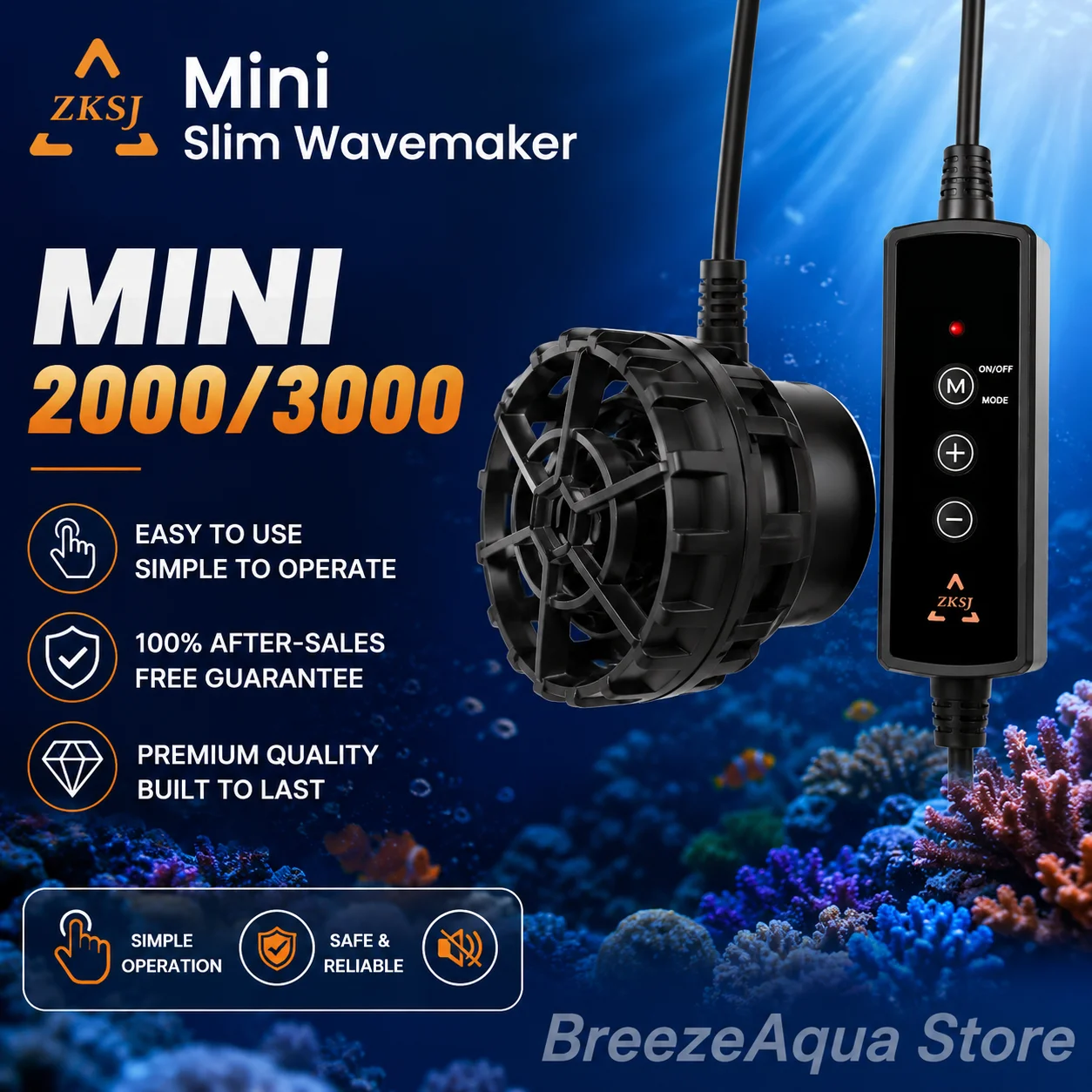 ZKSJ Mini Slim 2000/3000 Touch Control Freshwater Saltwater Aquarium Wavemaker Circulation Pump  Small Nano Coral Reef Fish Tank