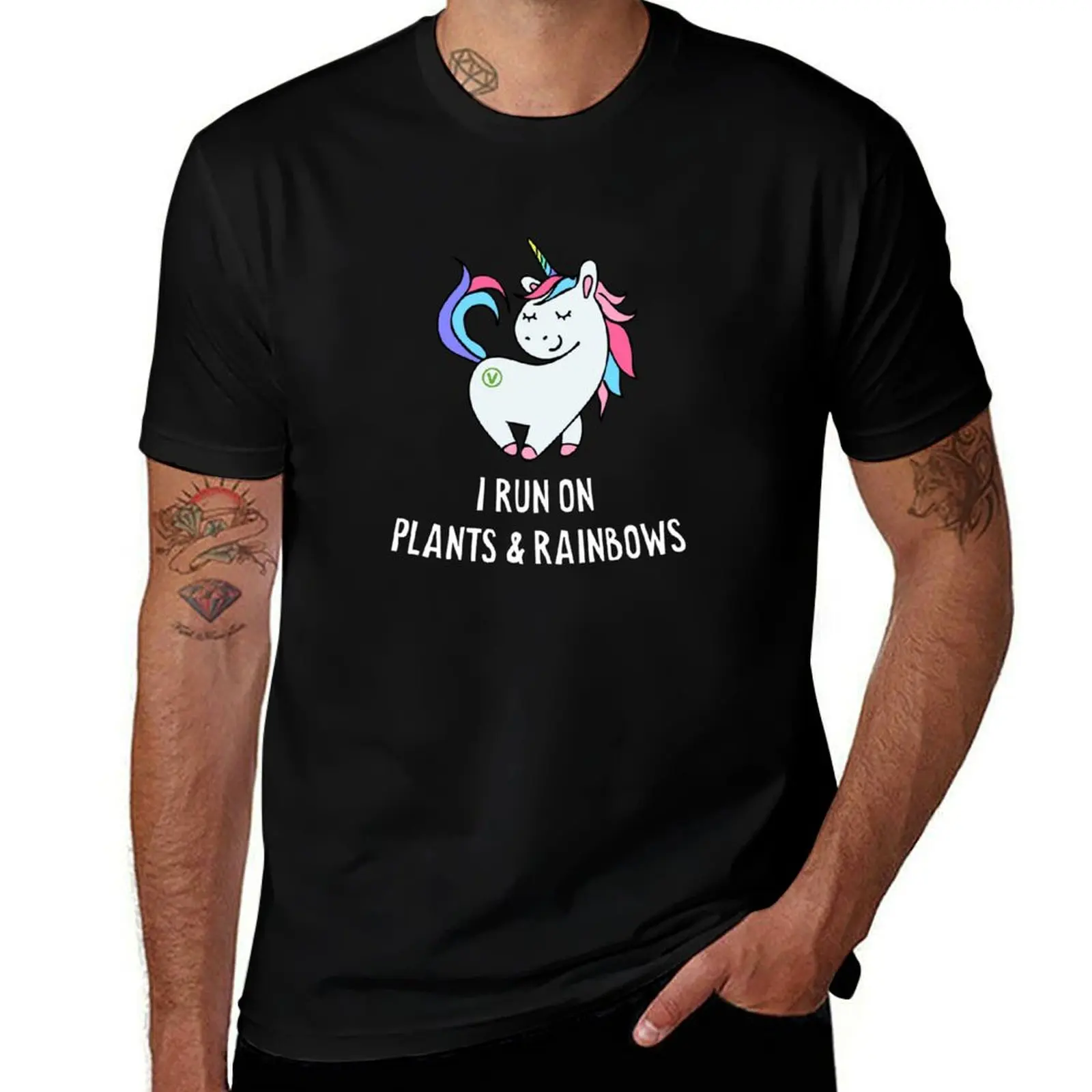 

I Run on Plants and Rainbows Vegan Unicorn T-Shirt t shirt man cotton t shirts for man pack cotton T-shirt