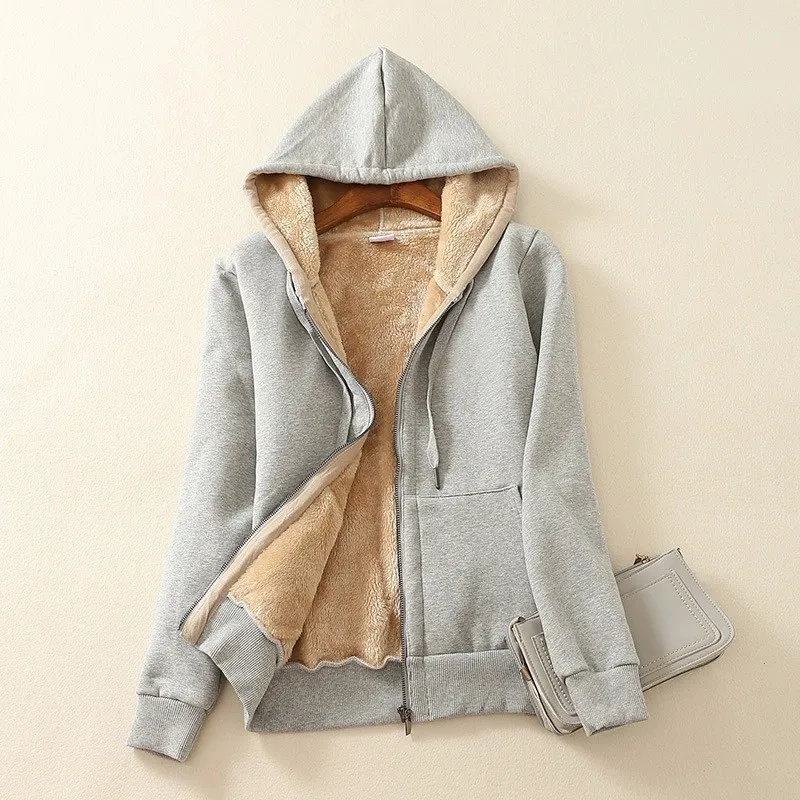 

Sweatshirt Thickened Warm ZipperKorean Retro Warm Mid-Length Thickened Lamb Fur Zipper Fashionable Commuter Cotton Jacket