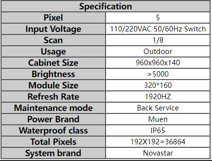 110/220VAC 50/60Hz Switch ASL5 Outdoor Fixed LED Display Screen 960x960x140MM Back Service IP65 1920HZ 36864Pixels