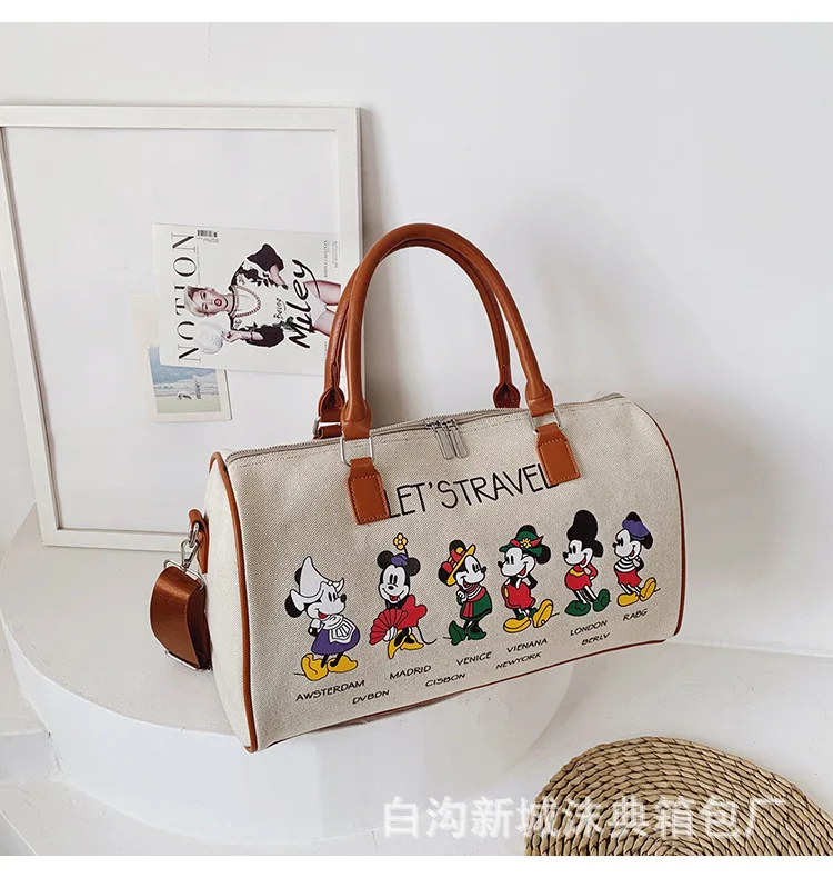 Canvas Mickey Mouse Printing Big Travel Bags New Cartoon High Capacity Casual Totes Female Fashion Multi-function Brand Handbags