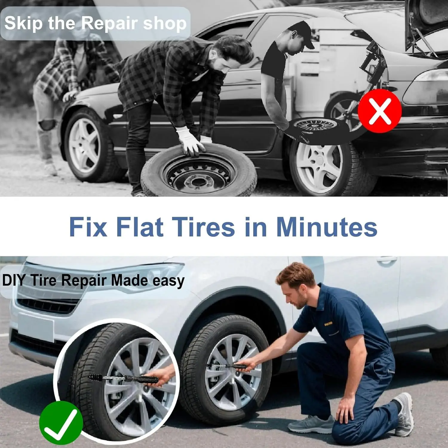 Vacuum Tyre Repair Nail Tire Puncture 60pcs Screws Motorcycle Fitting Set Tubeless Wheel Repair Punctures Kit Patches for Car