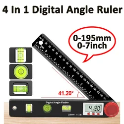 4 In 1 Digital Angle Ruler Protractor 3 Bubble Level Guage LCD Display Angle Finder Woodworking Measuring Tool 0-195mm/0-7inch