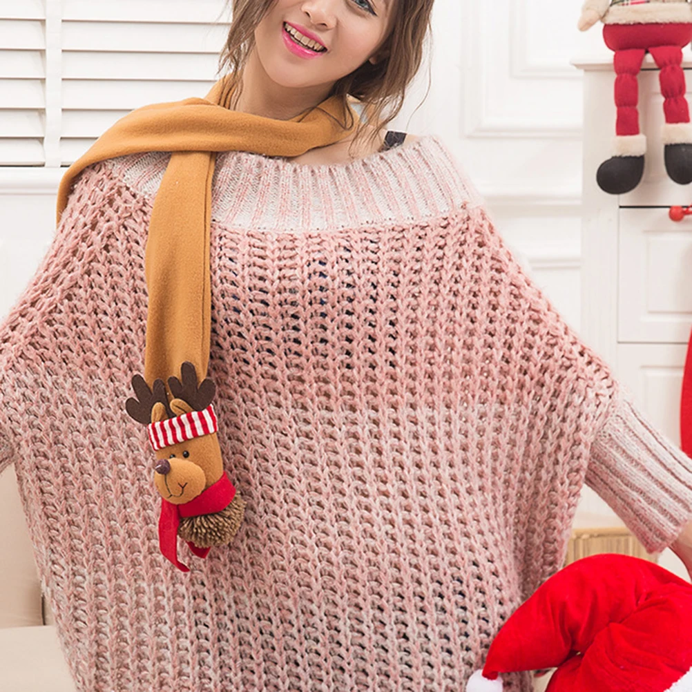 

Christmas For Women Ladies Warm Knitted Cozy Christmas Ornament Gift Elk Snowman Santa Claus Design Winter Scarf Festive Red