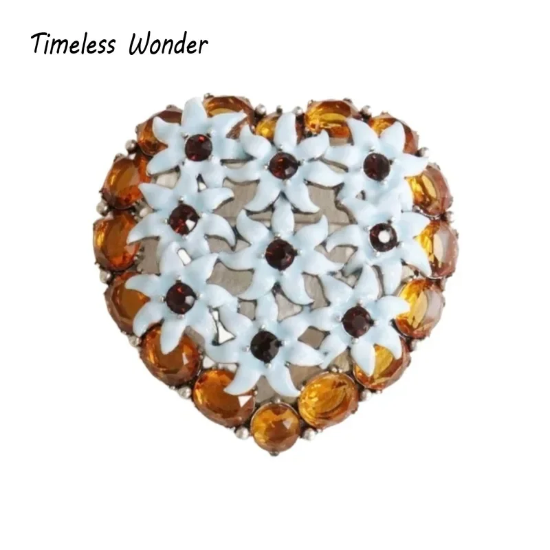 Timeless Wonder Fancy Enamel Floral Zircon Heart Brooch Pins for Women Designer Jewelry Runway Top Luxury Cute Rare Sweet 3525