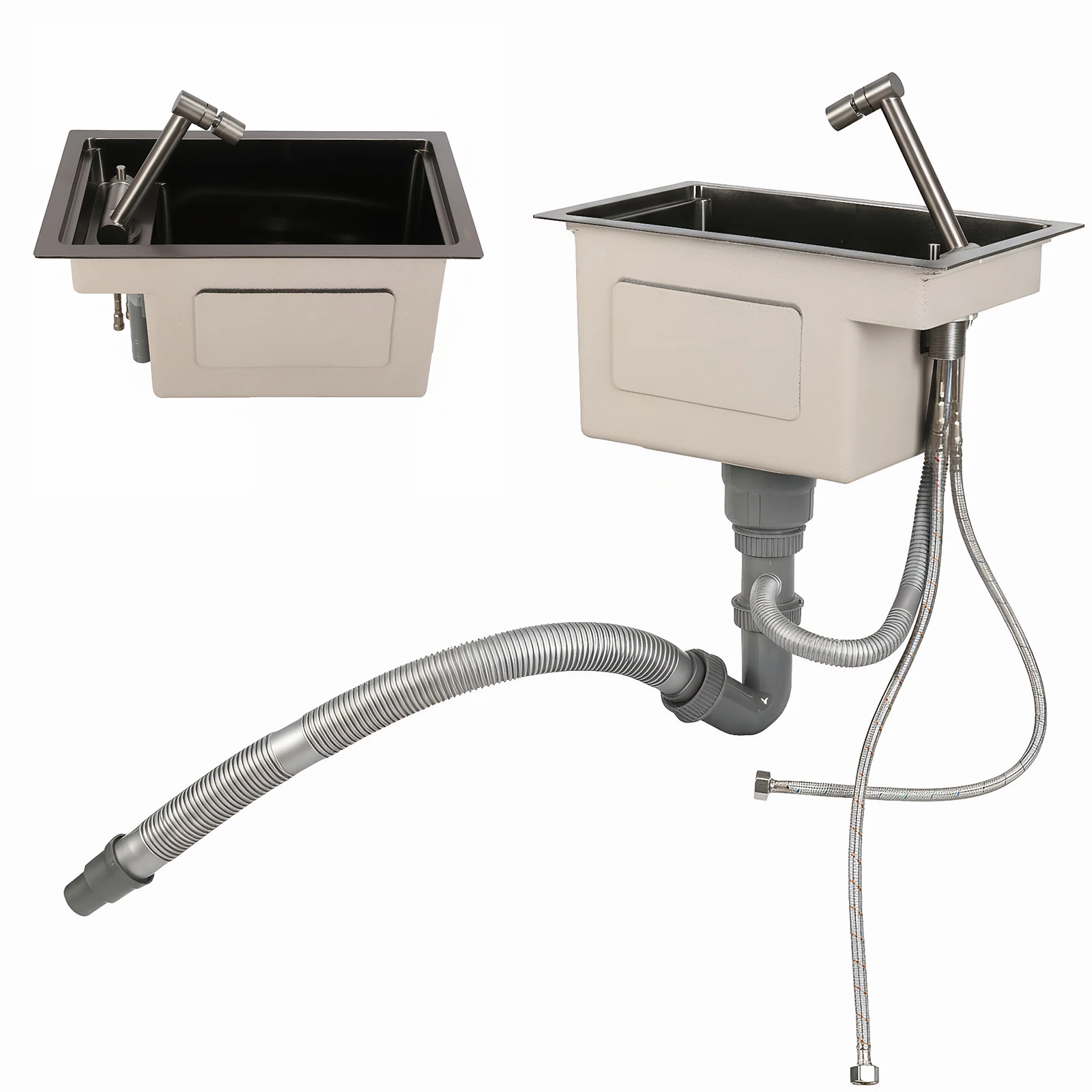 

16.9 X 9.8 X 8.7 Inch Single Bowl Sink Undermount Single Bowl Kitchen Sink with Faucet 304 Stainless Steel for Outdoor Camper