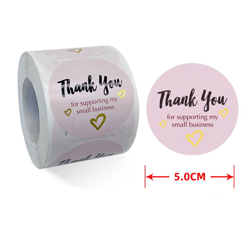 Delicate 2 Inch/50mm Pink Gold Foil Thank You Stickers Handmade with Love Labels for Business Envelope Gift Wedding Baking Decor