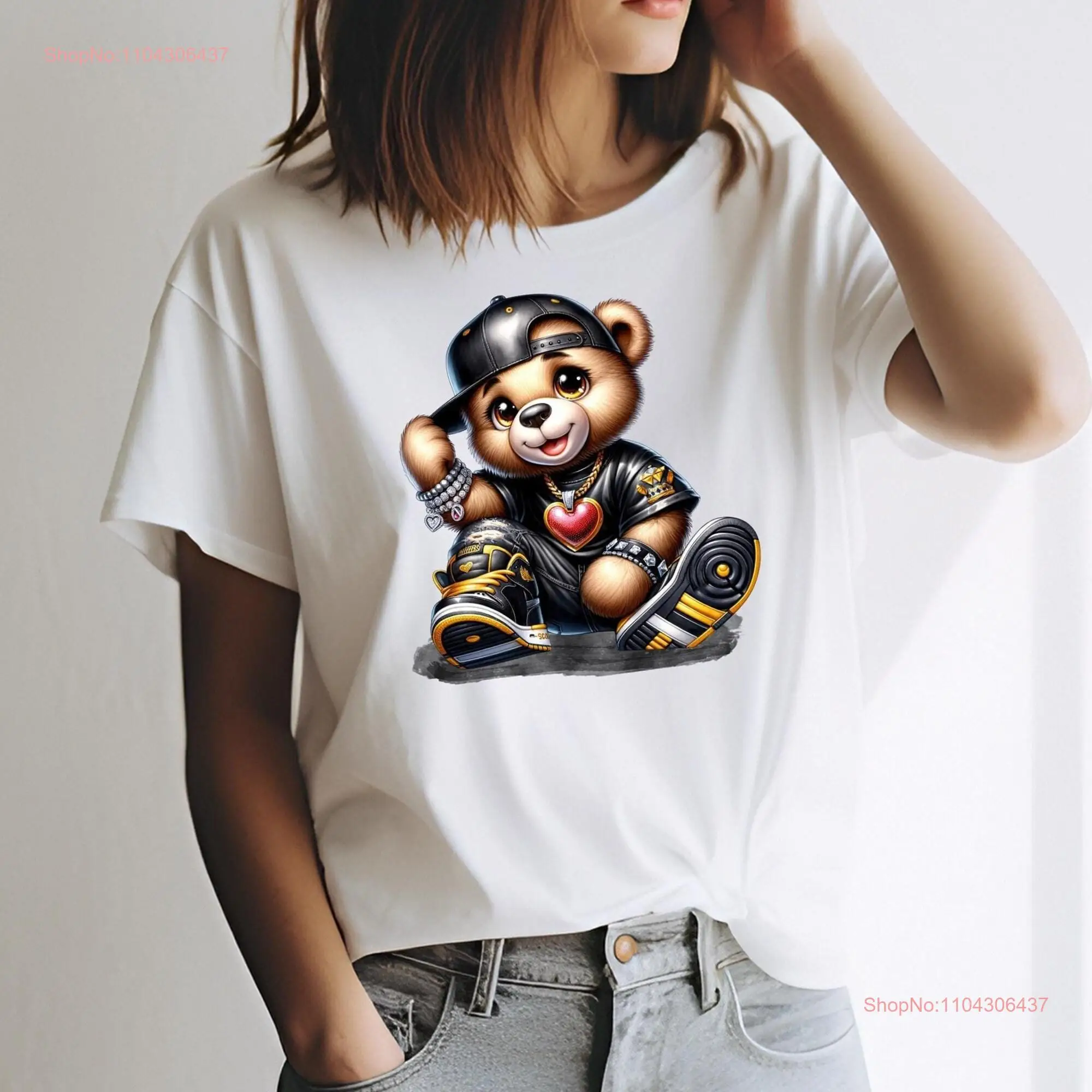 Hip Hop Teddy Bear T Shirt Trendy Urban Cute Top Soft and Breathable Fun for All Ages long or short sleeves