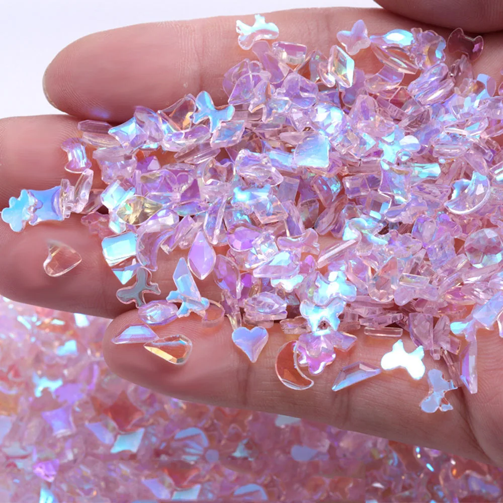AB Cor Encantos das Unhas, Acrílico Pedra Gems, Mixed-Shape Jóias, iridescente Nail Art Decoração Acessório, Resina 3D Aurora Resina, 100pcs por pacote