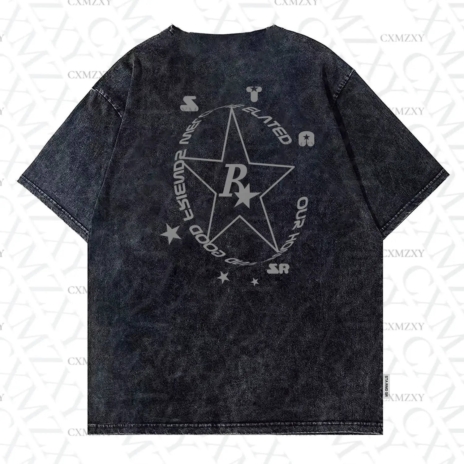 

Retro street washed old letter short-sleeved t-shirt summer American heavy retro trendy brand