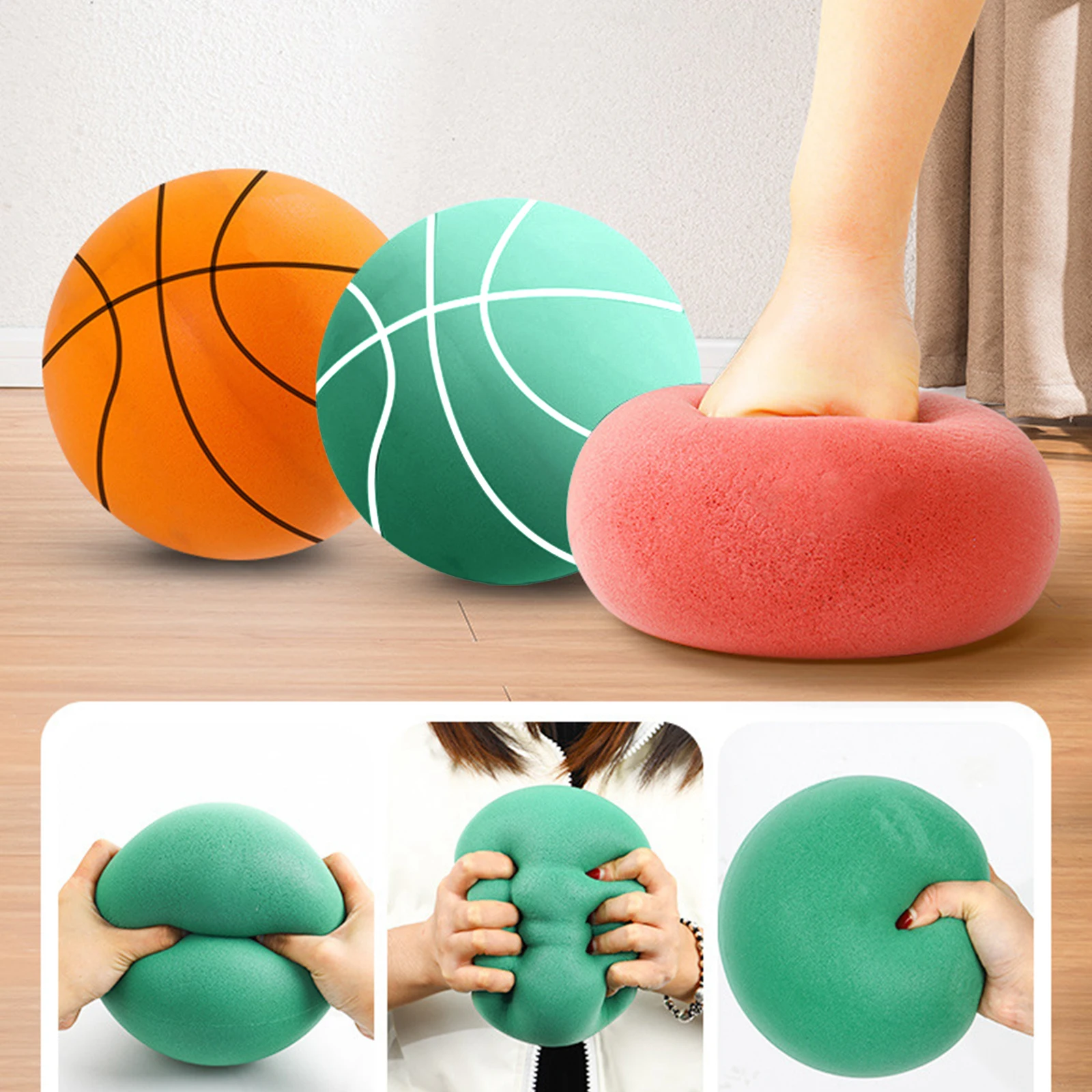 Bola silenciosa de esportes de espuma de alta densidade Indoor Mute Basketball, Bola elástica macia, Jogos de brinquedos infantis, Bola educacional