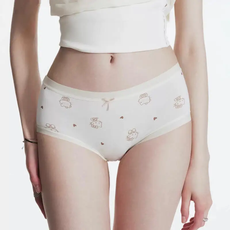 New Sanrio Hello Kitty Underwear Kawaii Cartoon Anime Printed Accessories Straightened Underwear Girl Sexy Thin Style Interior