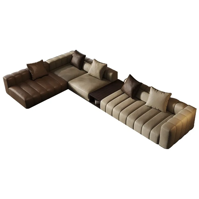 

Piano key sofa first layer cowhide Italian minimalist high-end villa leather sofa combination
