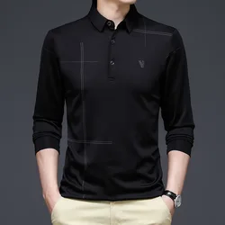 2023 Summer Thin Men's Ice Silk Long-sleeved T-shirt Lapel Polo Shirt Loose Spring and Autumn Clothes Top