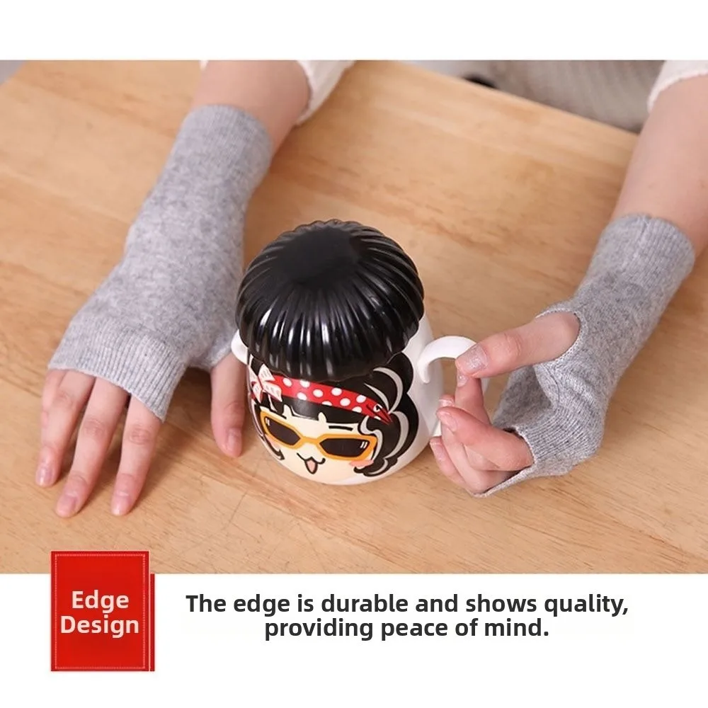 قفازات ناعمة تعمل باللمس بدون أصابع، قفازات محبوكة دافئة بلون سادة، قفازات نصف إصبع لحماية راحة اليد