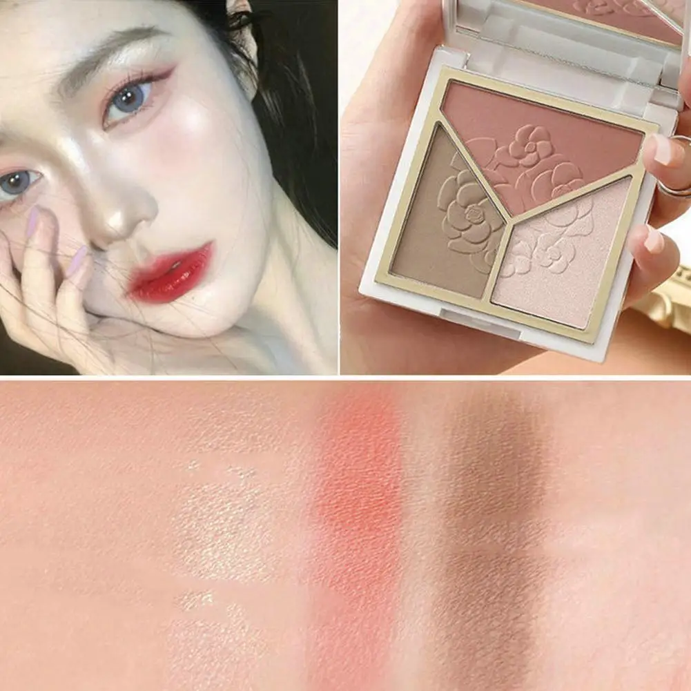 

Three-Color Eyeshadow Palette Matte Pearlescent Pink Makeup Pigment Brightening Highlight Eye Champagne Lasting Brown Long P2H6