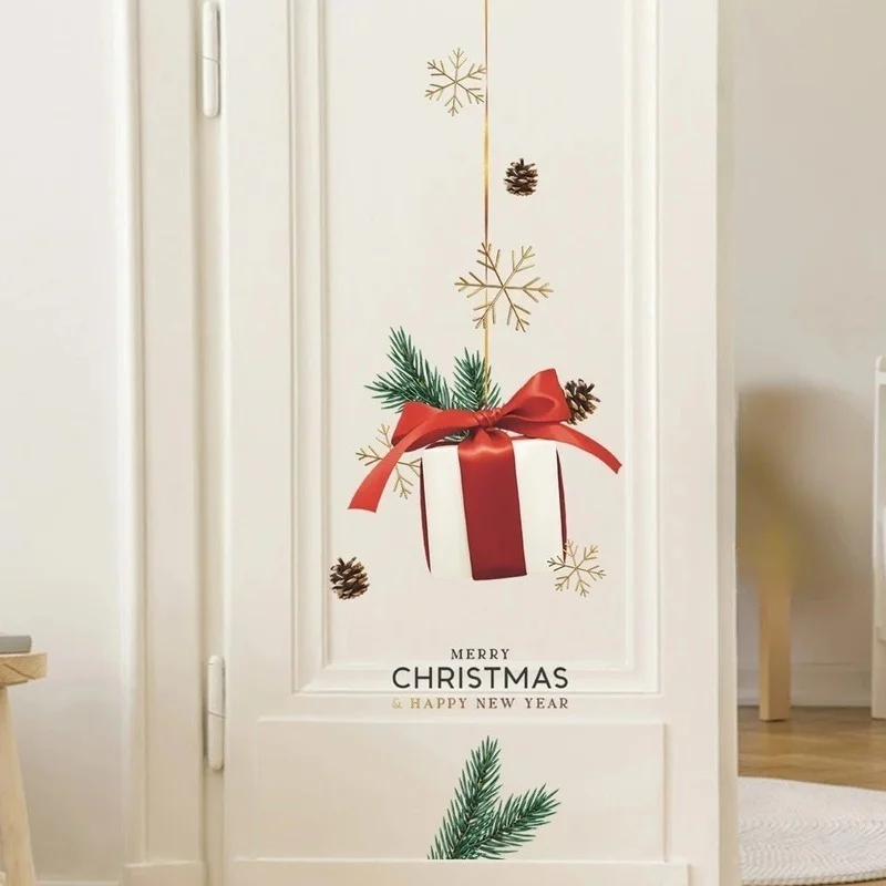 

Christmas Gift Pattern Wall Stickers Christmas Door Decoration Wallpaper Home Decor New Year Decals Glass Window Door Sticker