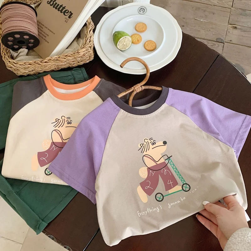 ChildrenTT-shirt2024Summer Boys' Cartoon Raglan Short Sleeve New Children's Clothing ShortT100% cotton coat G0100-WS