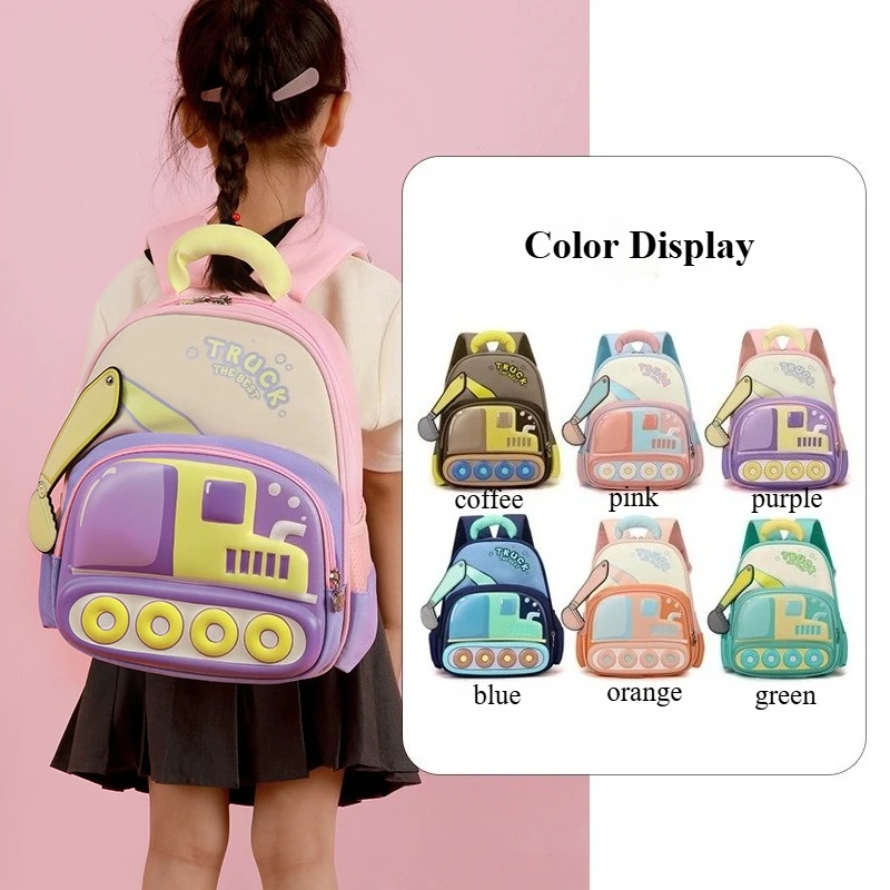 2025 New Fashion Children's Backpack Cartoon Truck Kids Kindergarten Backpack for Boys Girls Breathable Kids School Shoulder Bag