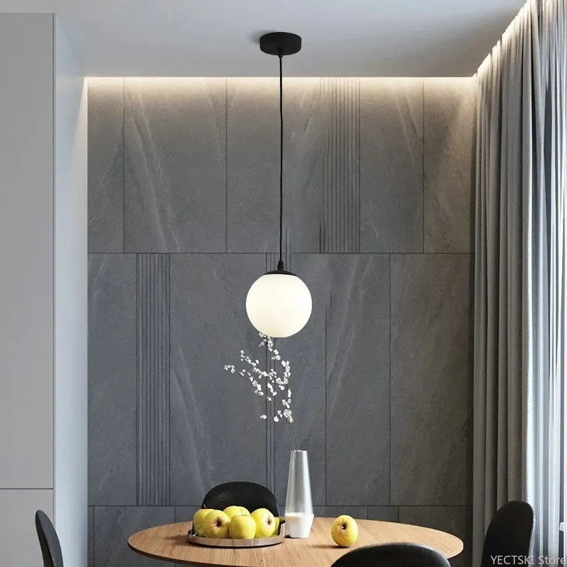 GHJUYIOL Simple single head glass bedroom headboard pendant light, Nordic restaurant creative three head dining pendant light fi