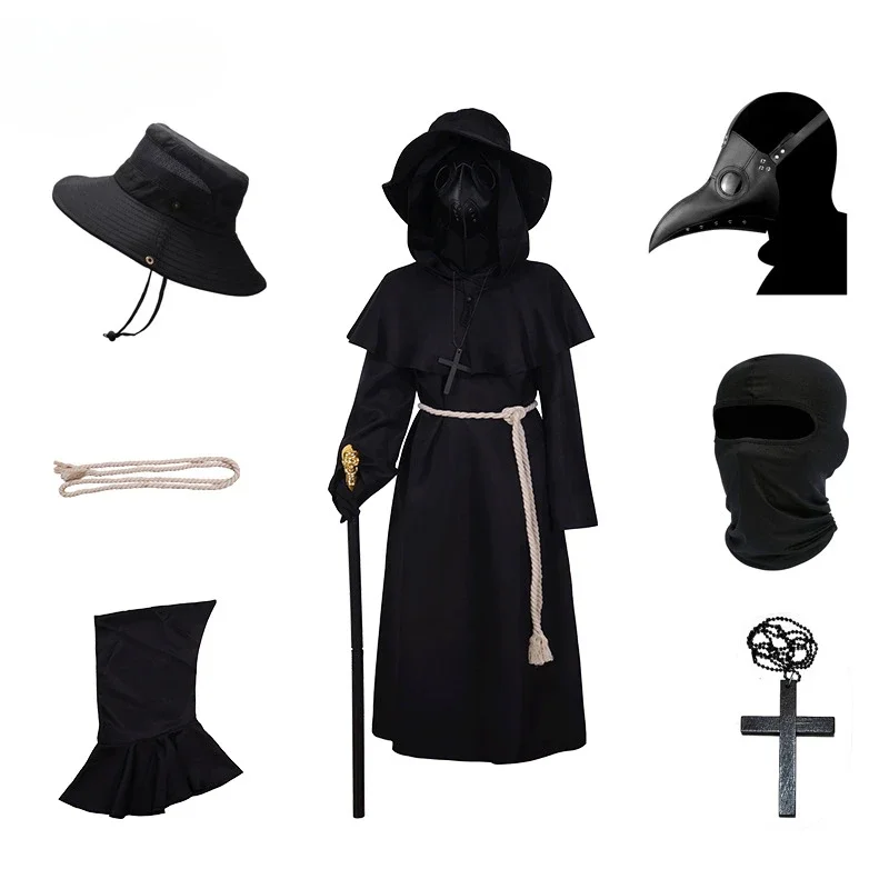 

Halloween Medieval Plague Doctor Cosplay Costume Crow Beak Mask Punk Style Cos Outfit for Boys Girls Themed Parties Performances