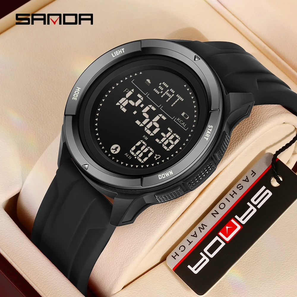 SANDA 2025 Men Electroni Watch Metronome Movement Step Counting Military Countdown Compass Outdoor Waterproof LED Digital Watch