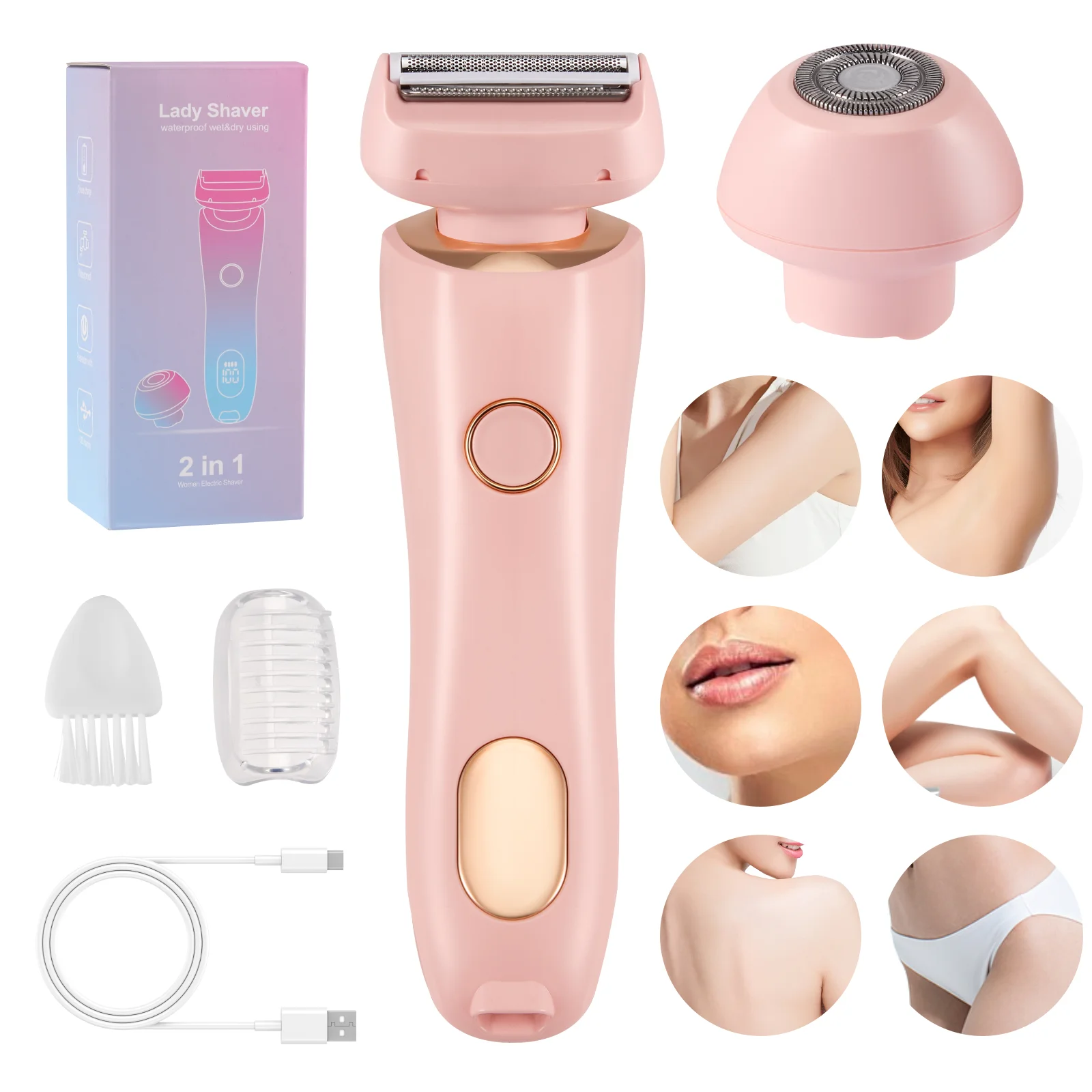 

2 In 1 Women Shaver Tool Women Electric Epilator Waterproof Dual Head Electric Epilator Rechargeable Hair Remover For Face Body