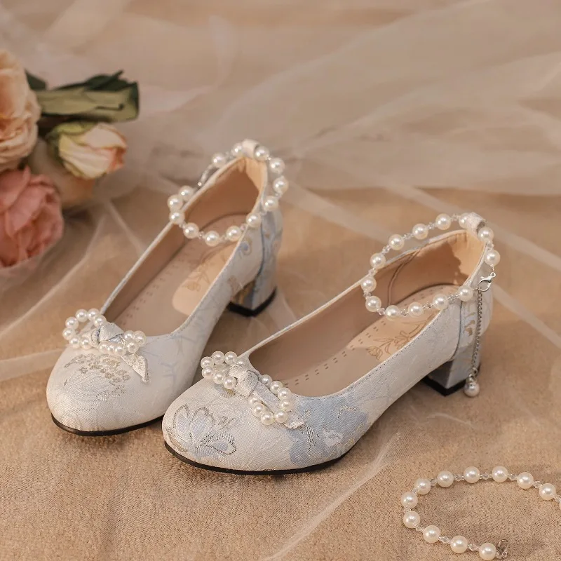 Qipao – chaussures classiques à talons hauts Lolita pour femmes, jupe Mian assortie, Style féerique ancien Hanfu LO, grande taille unique