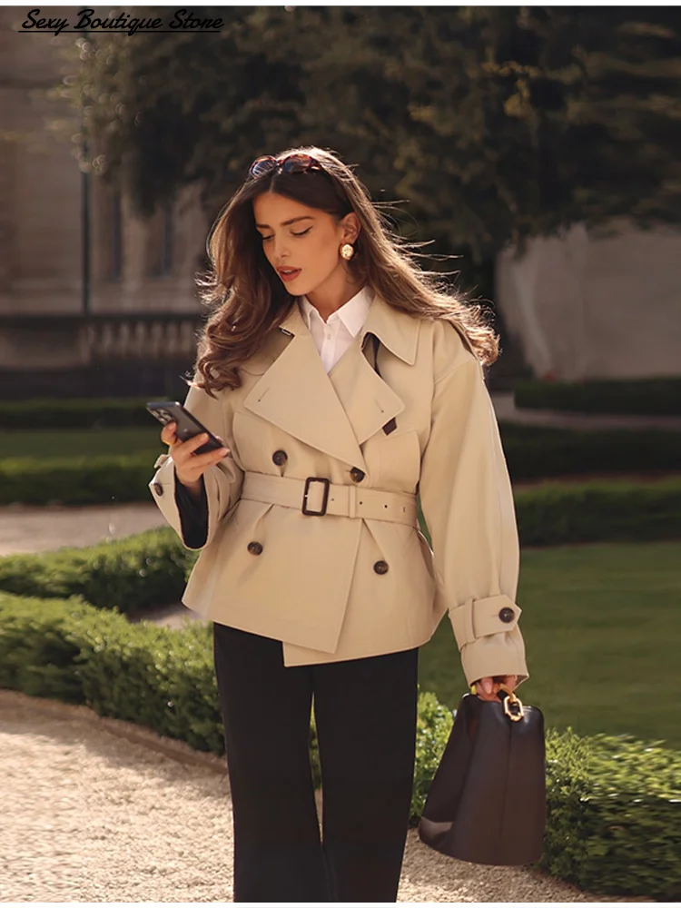 Sexy Boutique Herbst Winter Jacke Für Frauen Revers Langarm Doppel Taste Mantel Mit Gürtel 2025, Neue Dame Pendler Streetwears