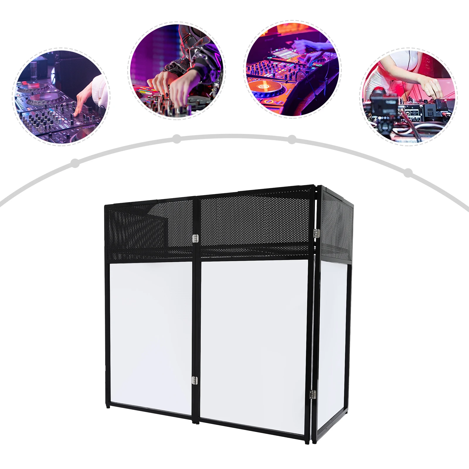 DJ Event Facade Black Scrim Metal Frame Booth Portable Dj Booth Table Convenient Cable Hole for Rock Concerts, Event Podiums