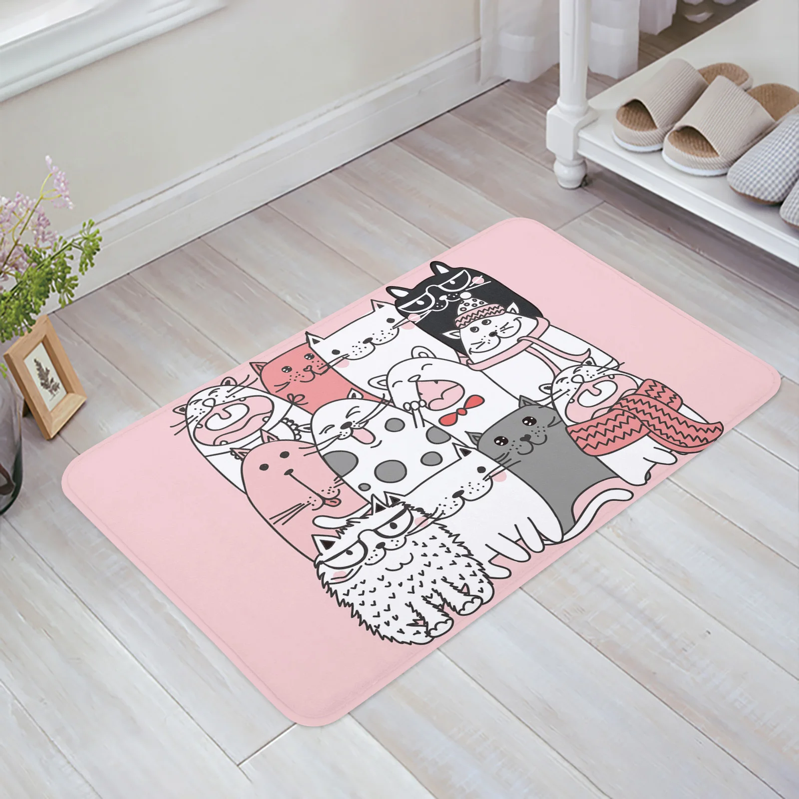 Cartoon Animal Cute Cats Floor Mat Entrance Door Mat Living Room Kitchen Rug Non-Slip Carpet Bathroom Doormat Home Decor