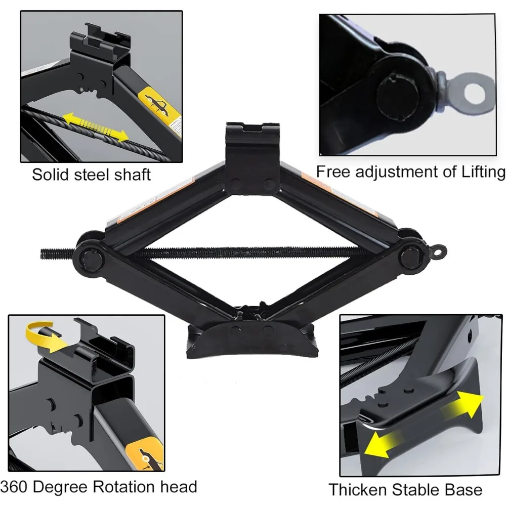 Kit de cric à ciseaux pour voiture de 3,0 tonnes avec manivelle, portable pour SUV et automobile, noir robuste