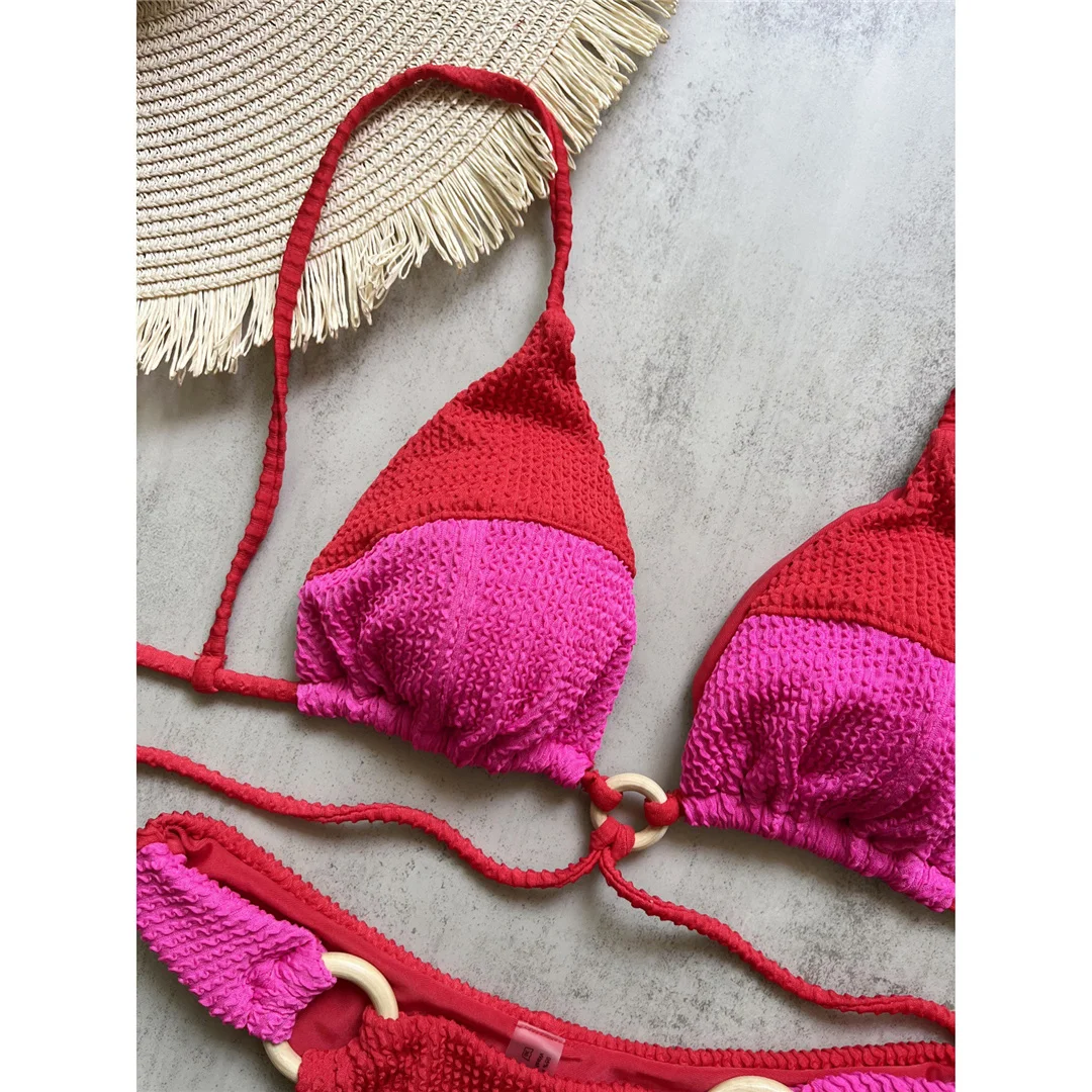 Gefältete, geknitterte, gespleißte brasilianische Bikini-Badebekleidung für Damen, zweiteiliges Bikini-Set, Badeanzug, Badebekleidung, Badeanzug, Schwimmbekleidung V6567 – Detail 9