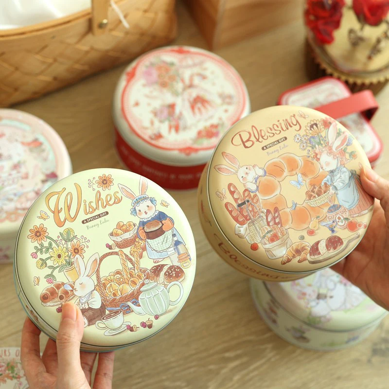 New Hand-Painted Illustration Rabbit Tin Box for Jewelry Candy Wedding Favor Metal Cookie Box Decorative Storage Boxes Gift Home