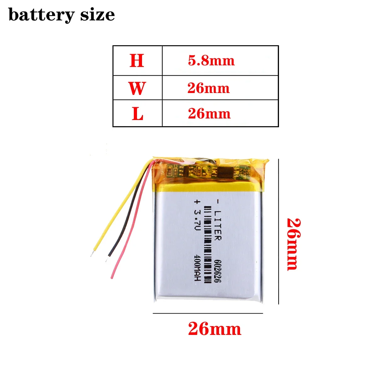3 أسلاك 602626 3.7 فولت 400 مللي أمبير 602627 بوليمر ليثيوم أيون/بطارية ليثيوم أيون ل MP3 MP4 MP5 GPS ساعة ذكية بطارية