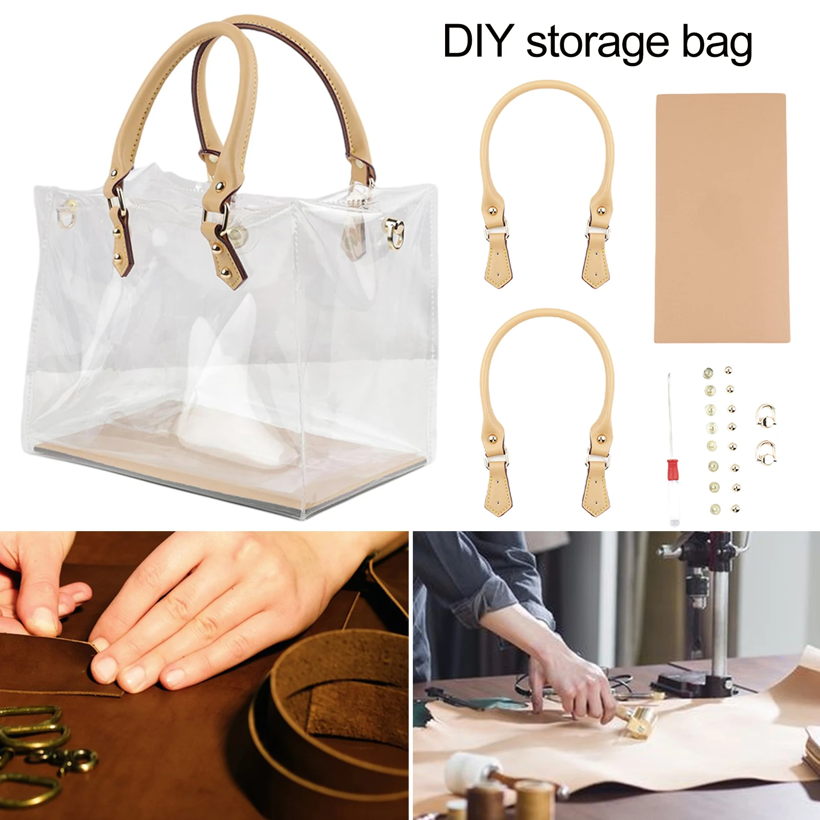 1Pc Diy Storage Bag Handmade Storage Pouch Waterproof PVC Tote Bag Craft Kit Transparent Handbag Making Set with Accessories