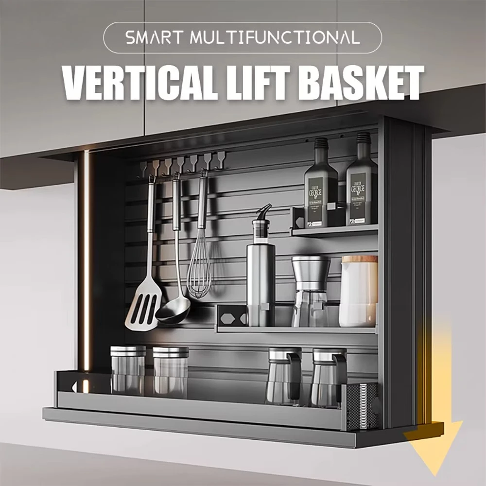 Modern Kitchen Cabinet Accessories Pull-down Storage Rack Large Capacity Double-layer Aluminum Alloy Electric Lifting Basket