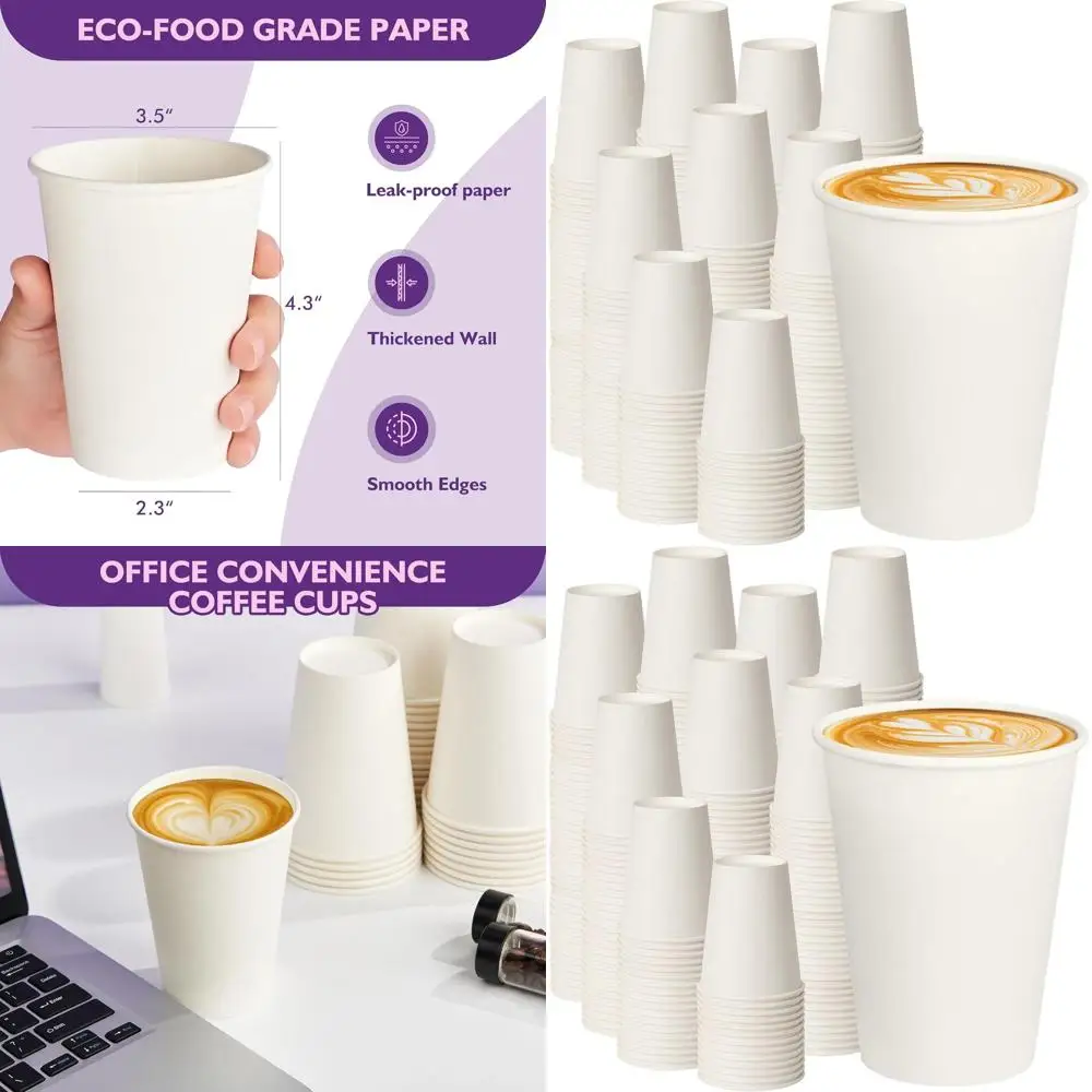 

1000-Count Disposable White Paper Hot Cups for Coffee, Tea, and Cocoa Beverages