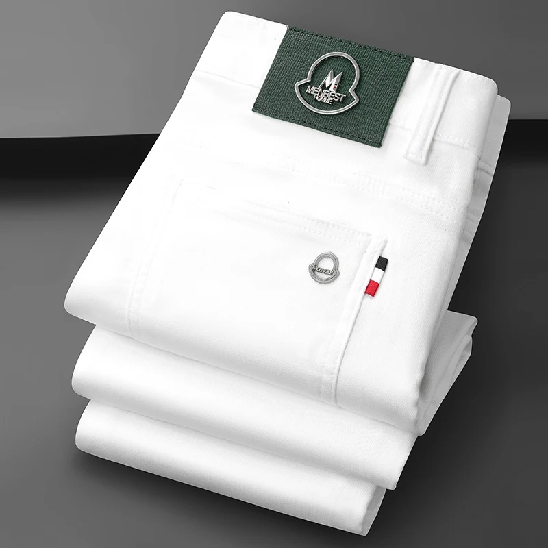 

Мужские джинсы класса люкс, зауженные, повседневные, эластичные, модные, брендовые, для отдыха, со средней посадкой, для делового стиля, на все сезоны