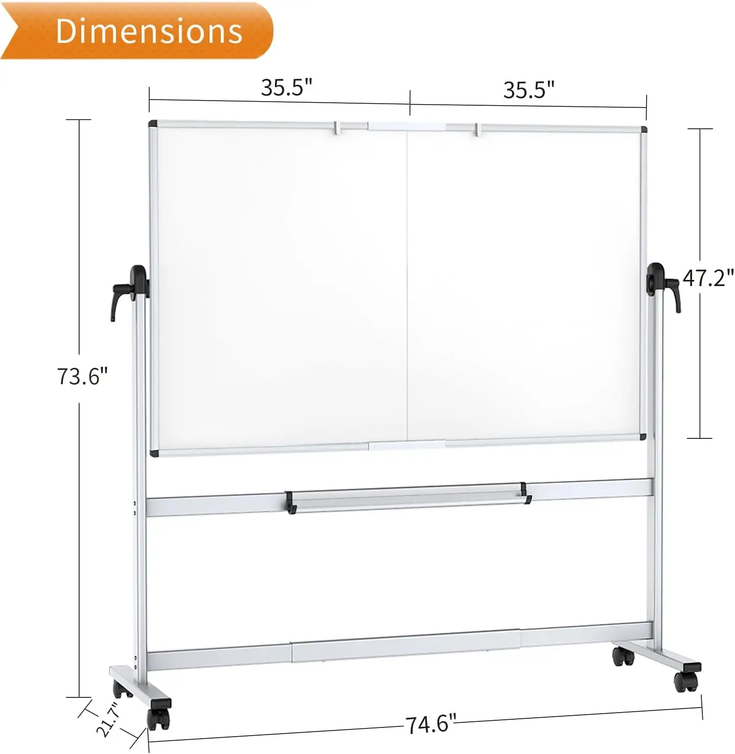 Double-Sided Mobile Whiteboard, 72 x 48 Inches, Magnetic Rolling Dry Erase White Board on Wheels with Aluminium Frame and Stand