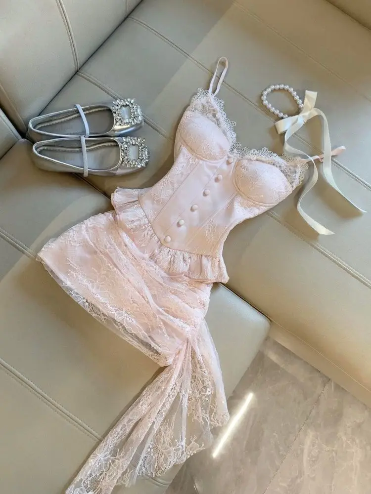 French Elegant Pure Desire Style Two Piece Suit Women Sexy Camisole Top Tight Bodycon Skirt Trendy Night Out Dating Outfit 2026 view 2