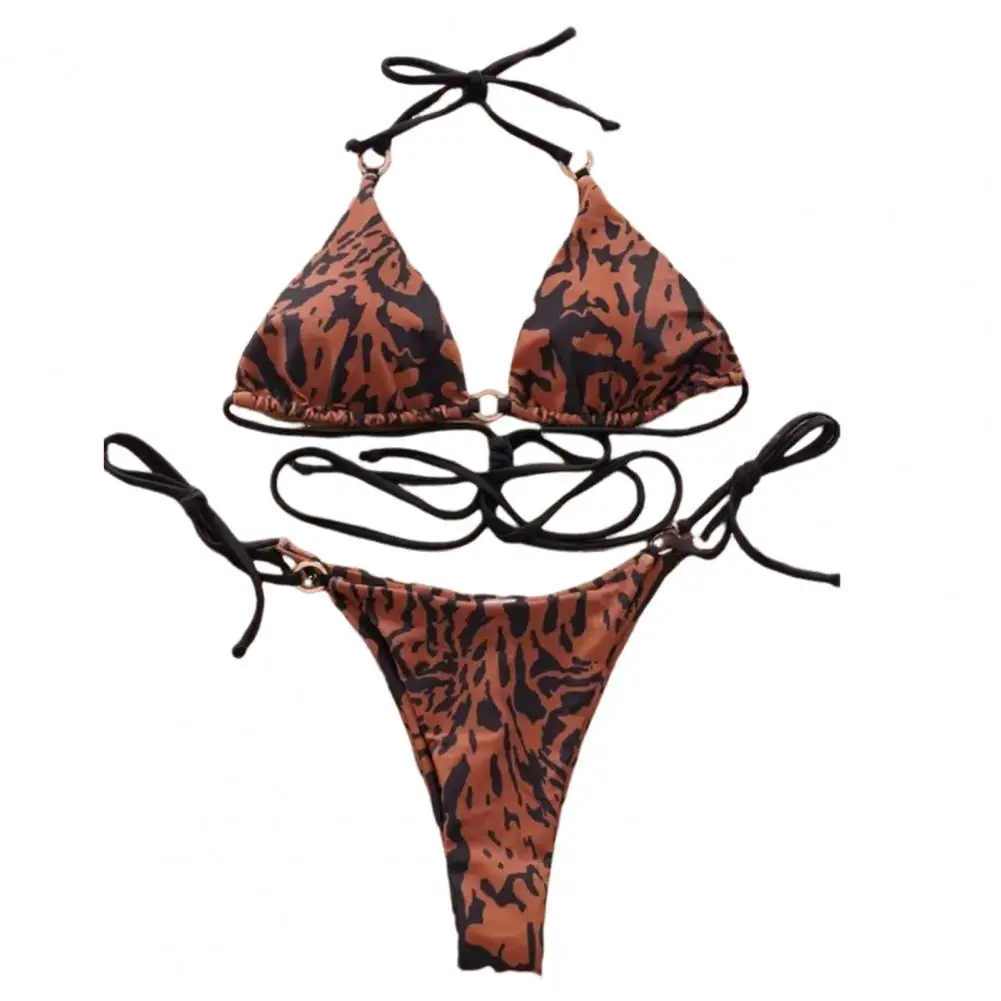 پرنٹ شدہ بکنی سیٹ زیبرا پرنٹ ہالٹر بکنی سیٹ جس میں اونچی کمر لیس اپ بریفس خواتین کے سمر سوئم ویئر سیٹ پیڈڈ کے ساتھ A کے لیے