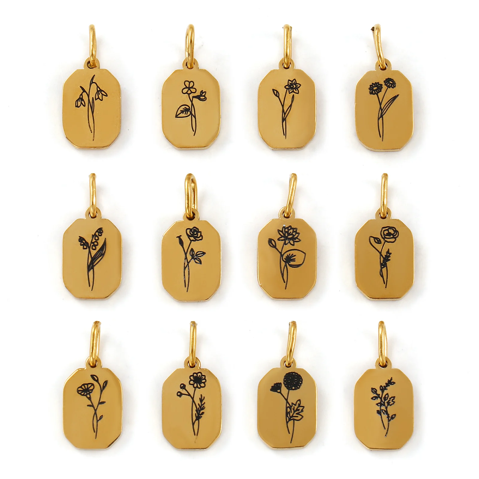 Birth Flower Necklace - 1 Piece 304 Stainless Steel Birth