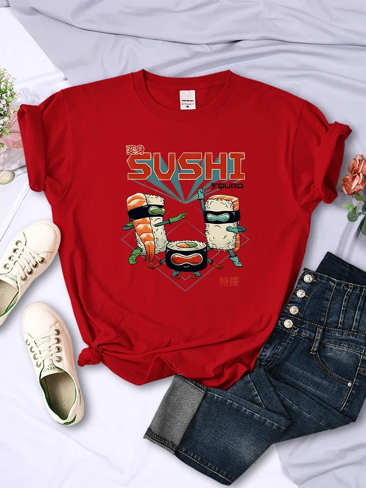 Women Short Sleeve Harajuku Casual Tee Clothing Breathable O-Neck Tops All-math Trend Sushi Squad Family Printed Female T-Shirts